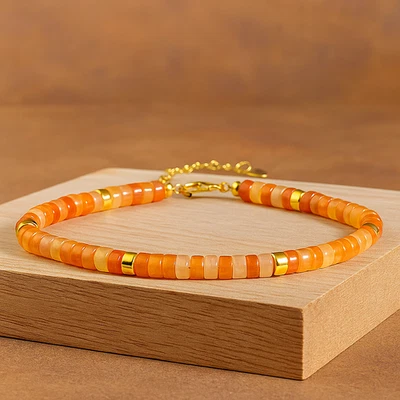 Natural Orange Aventurine Beads Bracelet, Handmade Gift, Healing Gemstone Dainty - Image 1 of 4
