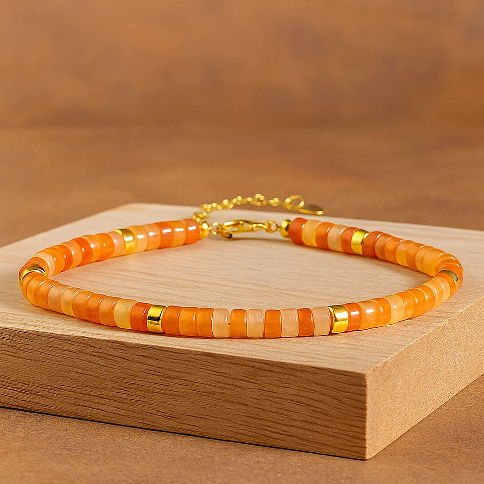 Pulsera de cuentas de aventurina naranja natural, regalo hecho a mano, delicadas piedras preciosas curativas Foto 1 de 4