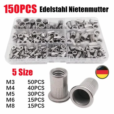 150 Stück Edelstahl Einnietmutter Flachkopf Einziehmutter Nietmutter M3-M10 DE - Bild 1 von 4