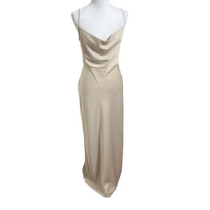 Vestido sin Mangas BHLDN Cali Satinado Champagne Cuello Capucha Vestido Midi Para Mujer Talla 14” - Imagen 1 de 12