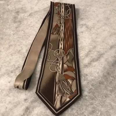 Versailles by Piatelli Tie Mens Brown Tan Silk Designer Art Deco Formal Preppy — 第 1/4 张图片