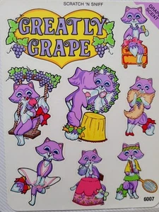 Vintage BJ Grape Sticker Scratch N Sniff foglio 6" - RARO & HTF - Foto 1 di 1