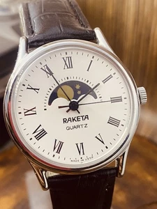 Orologio Raketa 2359 Real Moon Phase Calendario orologio vintage quarzo uomo #8719 - Foto 1 di 22