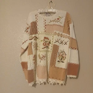 Vintage 90s Heirloom Collectible Sweater Womens Flower Easter Spring Large - Picture 1 of 7