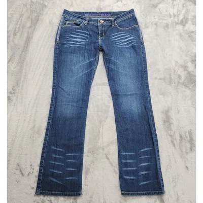 Jean Cruel Girl para mujer 30/9R azul lavado oscuro bordado tiro bajo bootcut elástico Foto 1 de 4