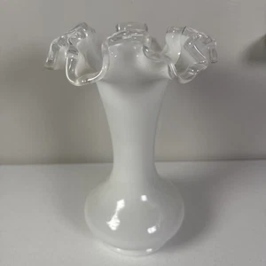 Vintage White Silver Crest Vase Silver Crest 1950s Vase Crimped Ruffled Edge - Picture 1 of 6