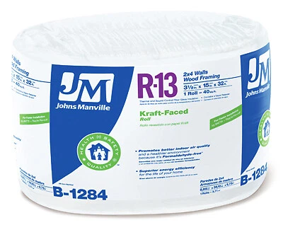 Johns Manville B1284 R13 Kraft Fiberglass Insulation, 40 Sq. Ft. Coverage, 3.5 x