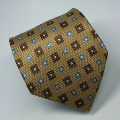 Tasso Elba Silk Tie Brown Blue White Geometric Men Necktie 59 x 3.7/8 - Изображение 1 из 4