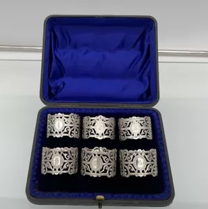 20th Century Antique Edwardian Sterling Silver Set Six Napkin Rings London 1906 - Picture 1 of 6