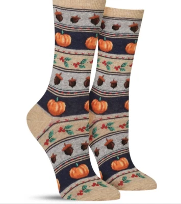 Thanksgiving Socks Fair Isle Fall Icons Hot Sox Crew Novelty Shoe Sz 4-10 RARE - Image 1 of 4