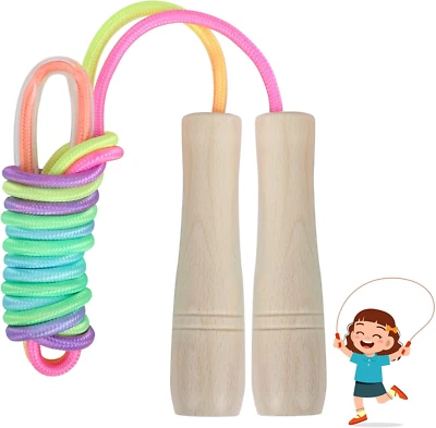 Springseil Kinder 260 Cm, Verstellbares Rope Skipping Seil Mit Holzgriff, Seilsp - Bild 1 von 4