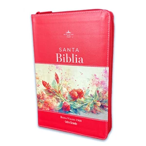 Biblia con Cierre Letra Grande 12 puntos RV1960 imit piel fucsia floral - Picture 1 of 5