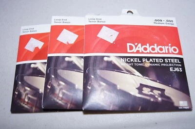 3 D’Addario Nickel Plated Steel EJ63 Medium Gauge Loop End Tenor Banjo .009-.030 - Image 1 of 2