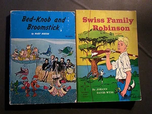 2 Vintage Books- Bed-Knob & Broomstick-Swiss Family Robinson- Paperback - Picture 1 of 11