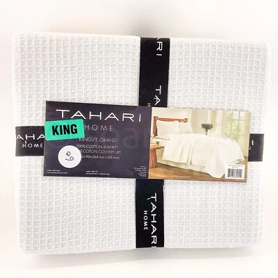 Tahari Home Throw Blanket  King  100% Cotton  Jaquard  108" x 90" White New - Image 1 of 4