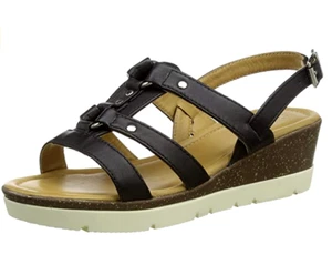 Sandali Padders Heather donna EU 42 E UK 8 larghi neri tacco zeppa slingback - Foto 1 di 7