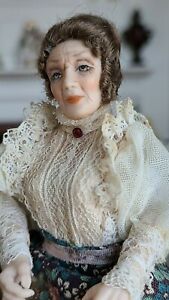 Dollhouse Miniature Artisan Porcelain Older Woman Lady Sitting down Doll  1:12