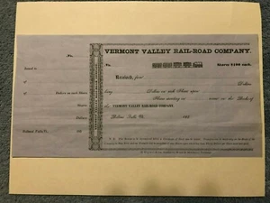 1850'S VERMONT VALLEY RAIL ROAD COMPANY BELLOWS FALLS VT UNISSUED STOCK CERTIFIC - Bild 1 von 3