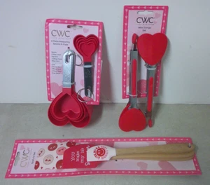 Red Heart Shaped Measuring Cups Spoons Tongs Spatulas Mother's Day Valentines - Picture 1 of 6