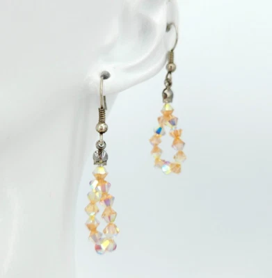 Ohrringe Damen Schmuck Handgefertigt swarovski elemente tropfen beige 925 Silber - Bild 1 von 4