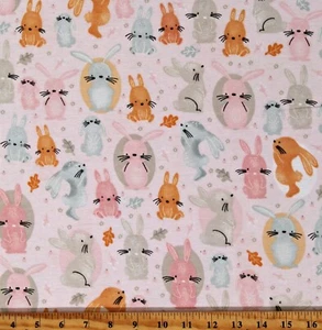 Flannel Bunnies Bunny Rabbits Animals Easter PinFabric by the Yard D285.04 - Picture 1 of 1