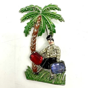 VTG Rare Unsigned Bauman Massa Enamel Pot Metal Lady w/ Jeweled Suitcase Brooch - Picture 1 of 5