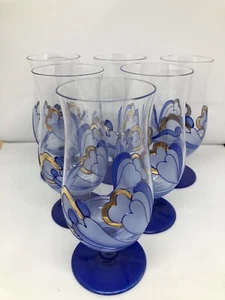 Gafas de agua bohemia con acentos azules y dorados pintadas a mano con acentos azules y dorados Checoslovaquia - Imagen 1 de 5
