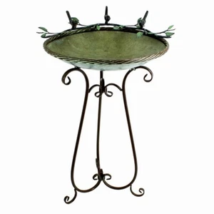 Vogeltränke Schale aus verzinktem Metall mit Eisenseilrand Eisenfuß - Bild 1 von 5