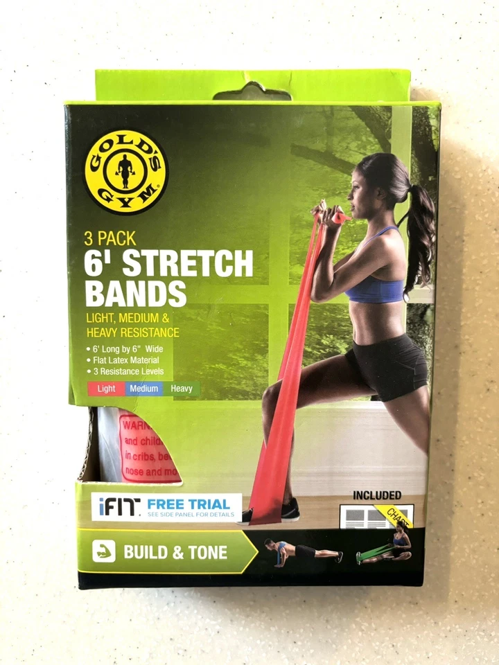 Gold's Gym 6' Stretch Bands 2 PK Medium Heavy Resistance Read