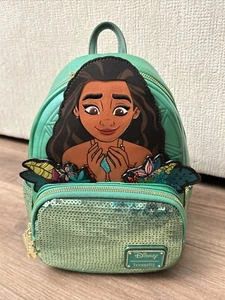 Disney Loungefly Moana Heart Of Te Fiti Mini Backpack Sequin Trim Green NWT Rare - Picture 1 of 4
