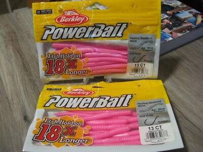 2 Packs Berkley 4" Floating Steelhead Worms Fishing PowerBait Bubblegum Pink - Image 1 of 4