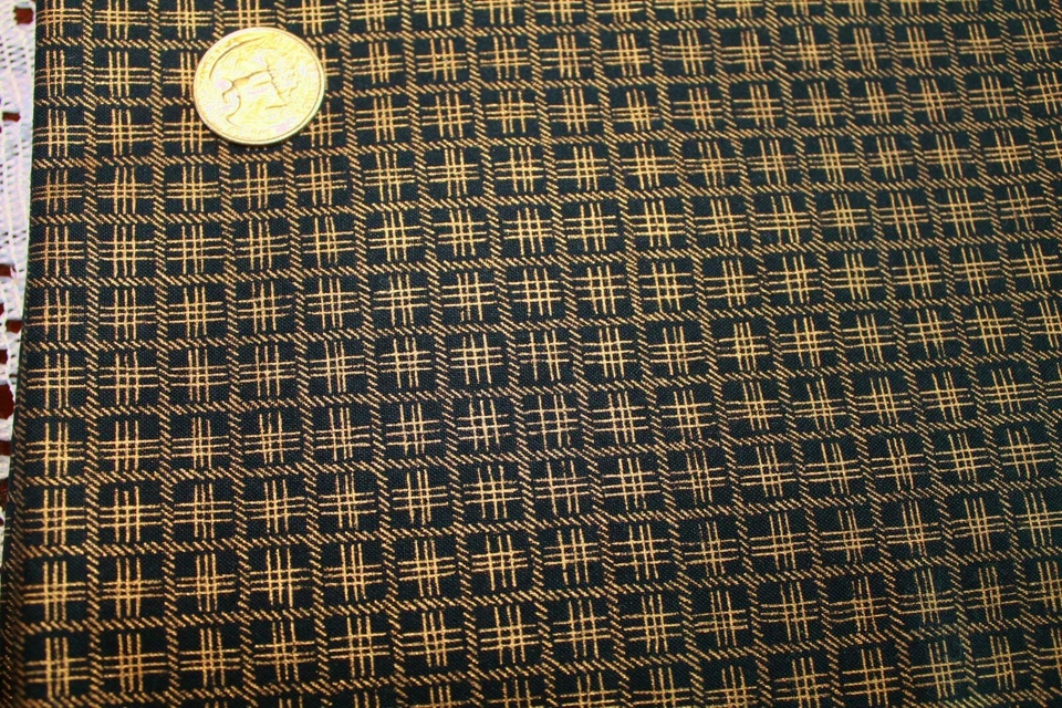 Fundamentals by Hoffman International Gold on Black Grid By the Yard - Image 1 of 1