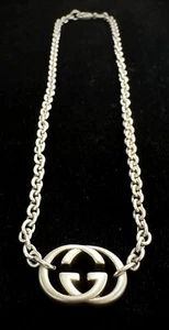 Gucci Italy Sterling Silver Interlocking G Pendant & Rolo Chain Necklace 17.75" - Picture 1 of 9