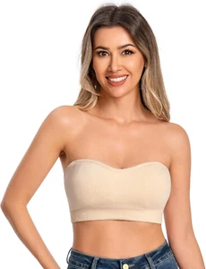 Bandeau Bra Women Padded Strapless Seamless Bra Tube Tops Invisible Bralettes - Picture 1 of 14