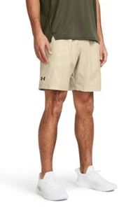 Under Armour Woven Emboss Shorts 2XL Beige Wicking 8" inseam Workout Gym - Picture 1 of 7