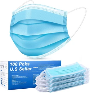 50/100 PCS Face Mask Mouth & Nose Protector Respirator Masks USA Seller Blue - Picture 1 of 8