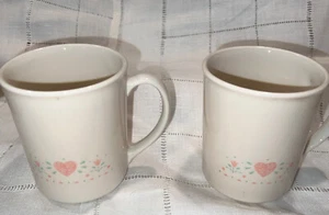 Set of 2 Vintage Corelle Corning Ware FOREVER YOURS Coffee Mugs Cups Pink Heart - Picture 1 of 7