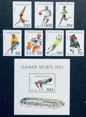 TANZANIA SUMMER SPORTS STAMPS SET & SS MNH 1993 HOCKEY BOXING SOCCER BASKETBALL - Image 1 of 3
