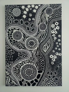 Aboriginal dot art. Title "Minnamurra River" - Picture 1 of 14