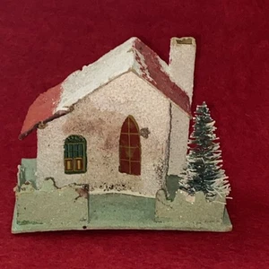 Espositore vintage casa di Natale con albero ~ glitter mica cocco ~ Giappone - Foto 1 di 8