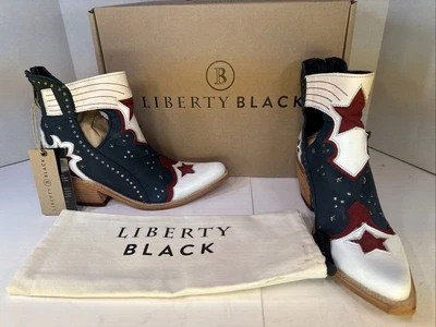 Botas de Vaquero LIBERTY NEGRAS Amalia Russ Azul Patriótico Rojo Blanco Estrellas 9.5 CAJA NUEVA Foto 1 de 4