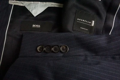 Hugo Boss The James/Sharp Blue Striped 100% Wool 2 Pc Suit Jacket Pants Sz 44L - Image 1 of 4