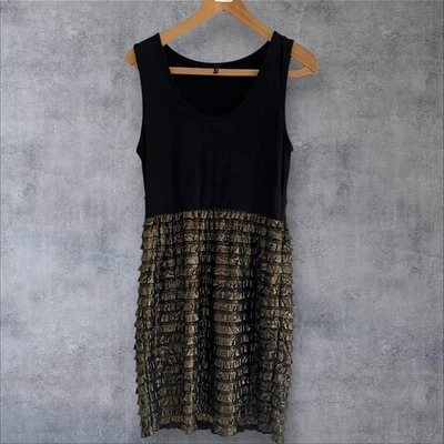 Evie Collection Gold Frilled Black Dress Size 16 O2 - Image 1 of 4