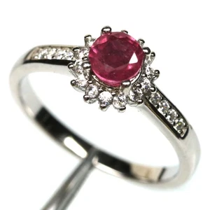 Black Friday 925 Sterling Silver 5 mm. Red Ruby & Zircon Jewelry Ring Size 7.5 - Picture 1 of 4