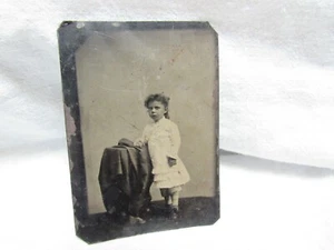 Antique Tintype Pretty Little Girl Fancy Dress 3-1/2”x2-1/2” - Picture 1 of 4