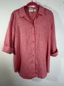 Camicia piumino Chico's No Iron lino tessuto rosa orlo 1 M fibre naturali (13) - Foto 1 di 12