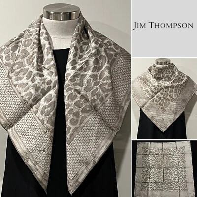 Bufanda Jim Thompson 100 % gris seda estampado animal 83x83 cm dobladillos enrollables Foto 1 de 4