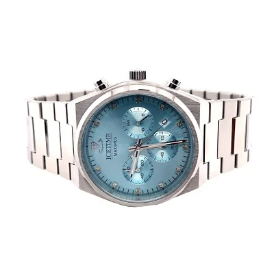 IceTime Maximus 41mm Men White Gold Steel Watch Blue Dial Iced 0.10ct Diamonds - Image 1 of 4