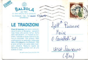 pb 86 - 1998 BACI DI SANREMO BALZOLA - Cartolina pubblicitaria - viaggiata - Bild 1 von 2