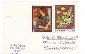 Francobolli, Ungheria 1974, cartolina per la Germania, soggetto dipinto, farfalla - Foto 1 di 1